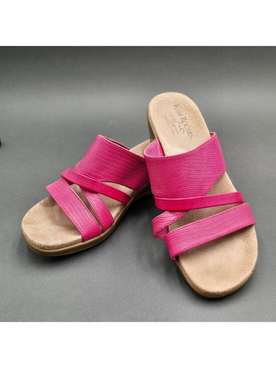 Kim Rogers Shoes - Kim Rogers Norma Wedge Slide Sandals Size 7.5 Pink Textured Strappy Boho Chic